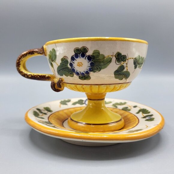 Other - Vintage Italian Hand Painted Ceramic Pedestal Tea Cup Teacup & Saucer Set